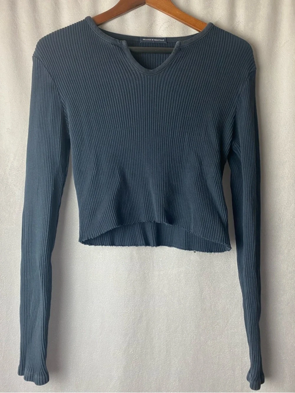 Brandy Melville Y2K Ribbed Long-Sleeve Crop Top in Slate Blue 0-4 OS